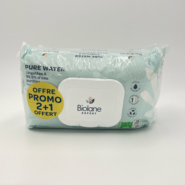 Biolane Expert – Lingettes 99,9 % Eau Purifiée – Lot 3x60 (2 achetés + 1 offert)