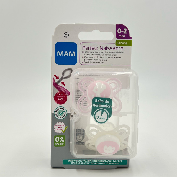 MAM – Tétine Perfect Nssence 0-2 mois + Boîte de Stérilisation