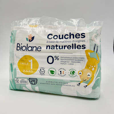Biolane Couches Écoconçues Taille 1 – 2 à 5 kg – 28 unités