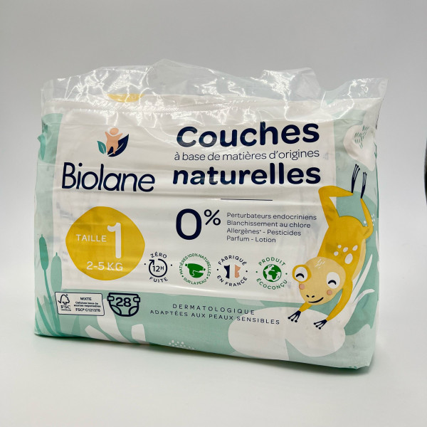 Biolane Couches Écoconçues Taille 1 – 2 à 5 kg – 28 unités