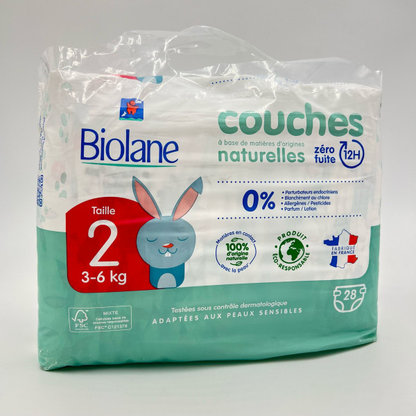 Biolane Couches Écoconçues Taille 2 – 3 à 6 kg – 28 unités