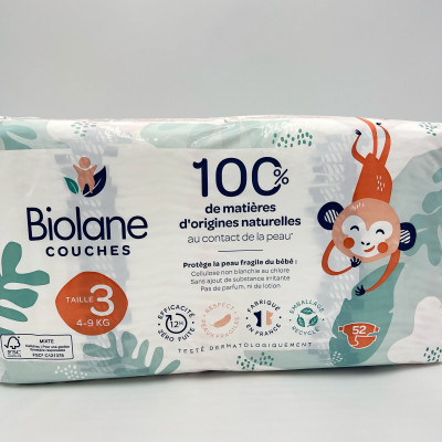Biolane Couches Écoconçues Taille 3 – 4 à 9 kg – 52 unités