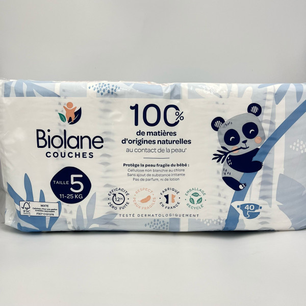 Biolane Couches Écoconçues Taille 5 – 11 à 25 kg – 40 unités