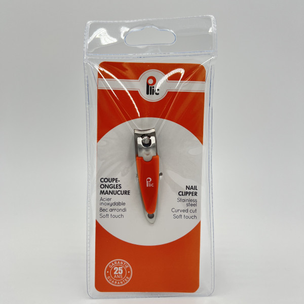 Coupe-ongles manucure orange – bec arrondi, soft touch, acier inox