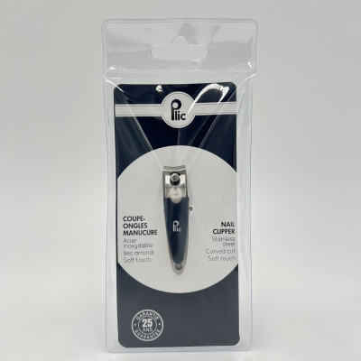 Coupe-ongles manucure noir – bec arrondi, soft touch, acier inox