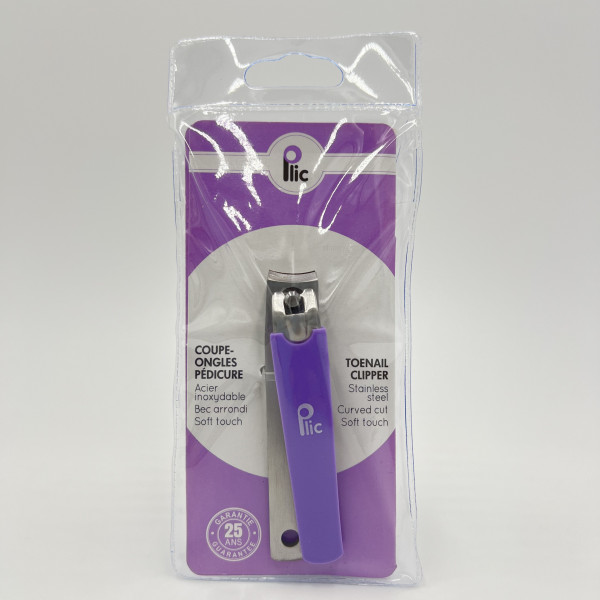 Coupe-ongles pédicure violet – bec arrondi, soft touch, acier inox