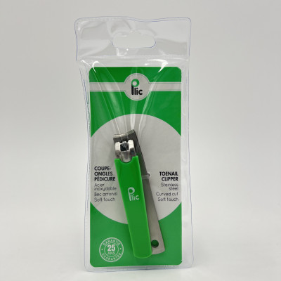 Coupe-ongles pédicure vert – bec arrondi, soft touch, acier inox