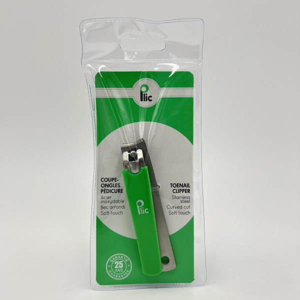 Coupe-ongles pédicure vert – bec arrondi, soft touch, acier inox