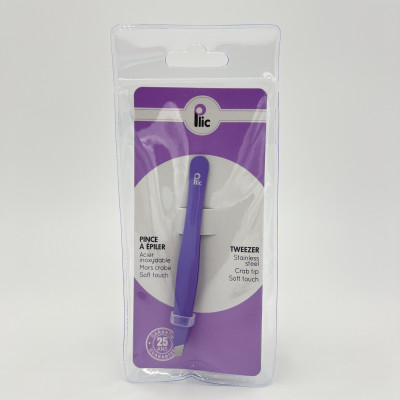 Pince à épiler violette mors biais en acier inox