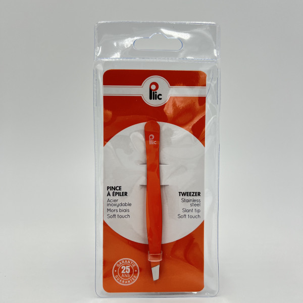 Pince à épiler orange mors biais en acier inox